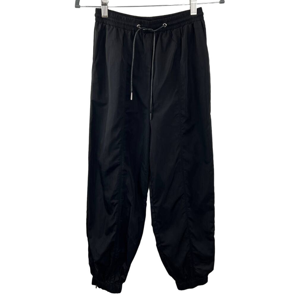 PRINCESS POLLY Black Elastic Drawstring Waist Cotton Blend Satin Joggers Size 4